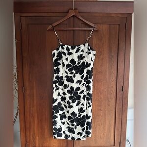 Ann Taylor Black and White Floral Cocktail Dress with Spaghetti straps- size 6P